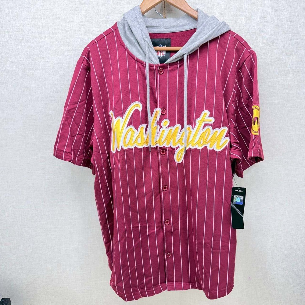 NFL Washington Football Team Hooded Baseball Jersey XL Burgundy Pinstripe NWT